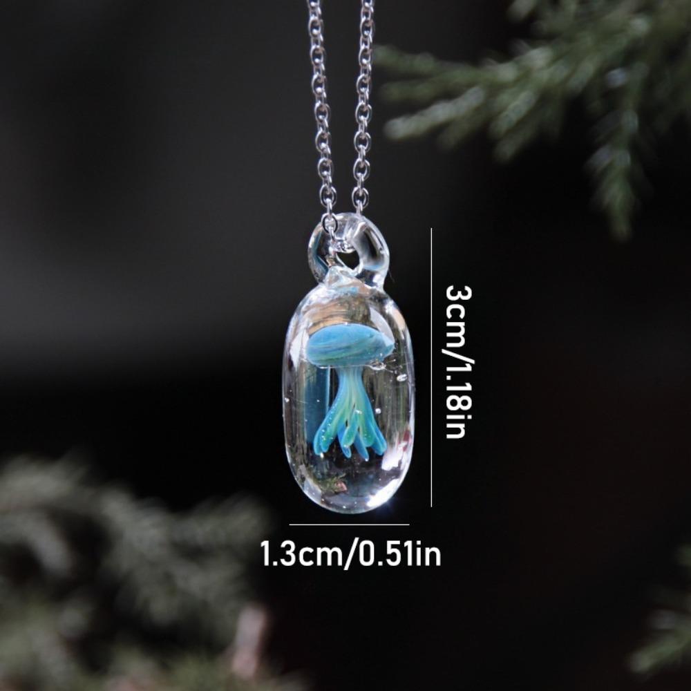 Jewelry Glassy Jellyfish Necklace Coloured Glaze Ocean Style Chain Choker Gift