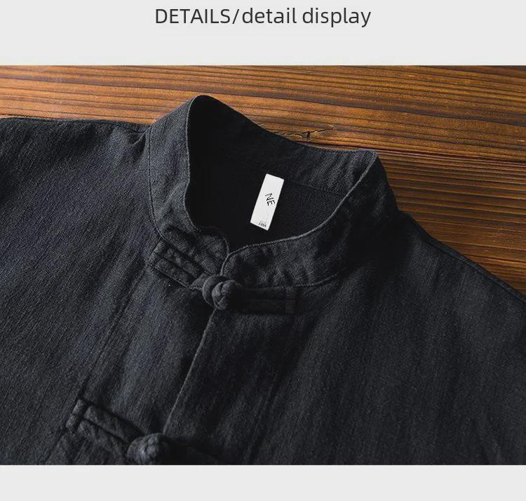 Мужская хлопчатобумажно-льняная рубашка в китайском стиле с пуговицами: Повседневный костюм Тан, свободный древний стиль Ханьфу, большой размер, топ среднего возраста