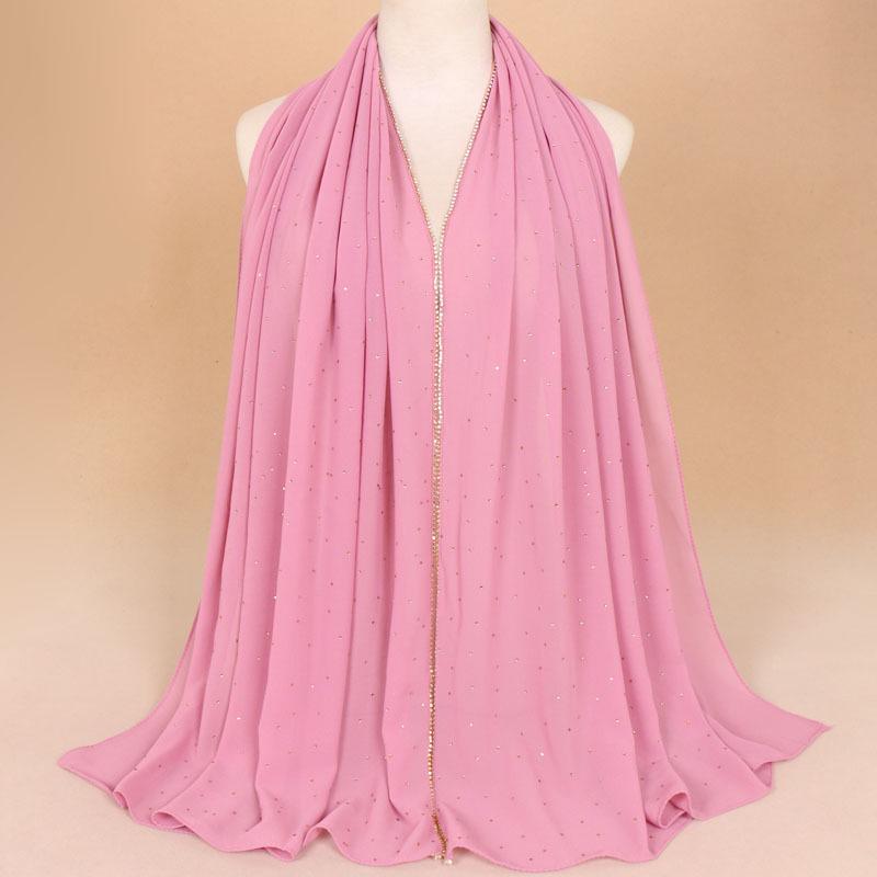 Women's Baotou Scarf Hot Rhinestone Hijab Pearl Chiffon Muslim Turban EMA