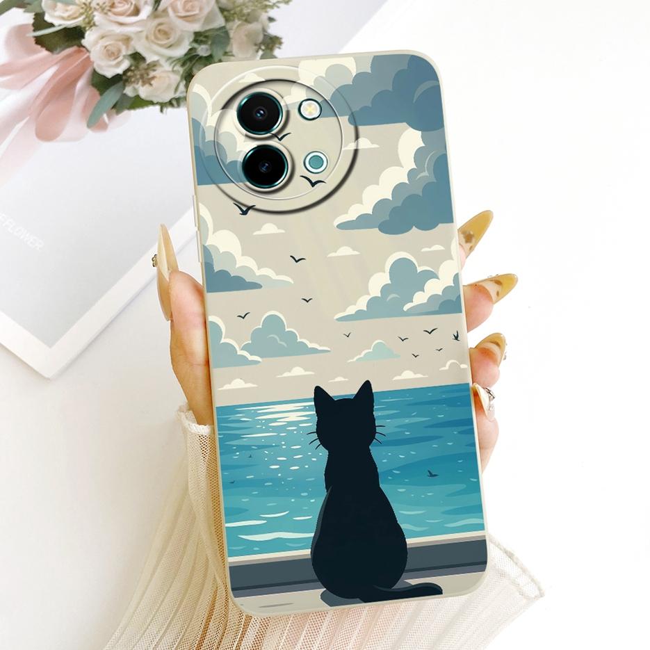 For Vivo Y38 5G Case Vivo Y58 V2355 Cute Cat Duck Cartoon Cover Soft TPU Matte Phone Case For Vivo Y38 Y 58 VivoY38 VivoY58 Bags