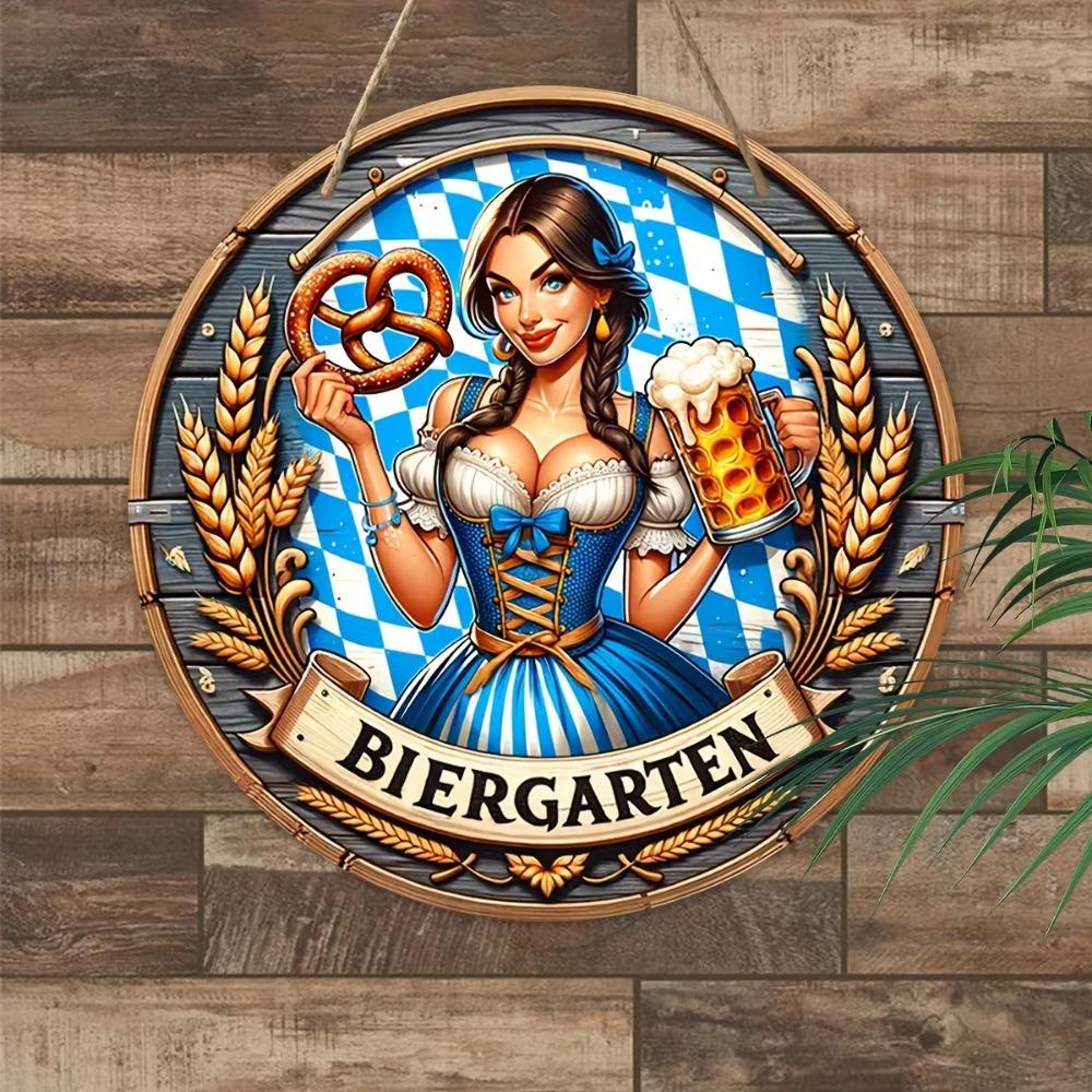 Oktoberfest-Inspired Sign , Vintage Beer & Pretzel Wreath Centerpiece, Perfect for Man Cave, Garage Decor, and Unique Gift Idea
