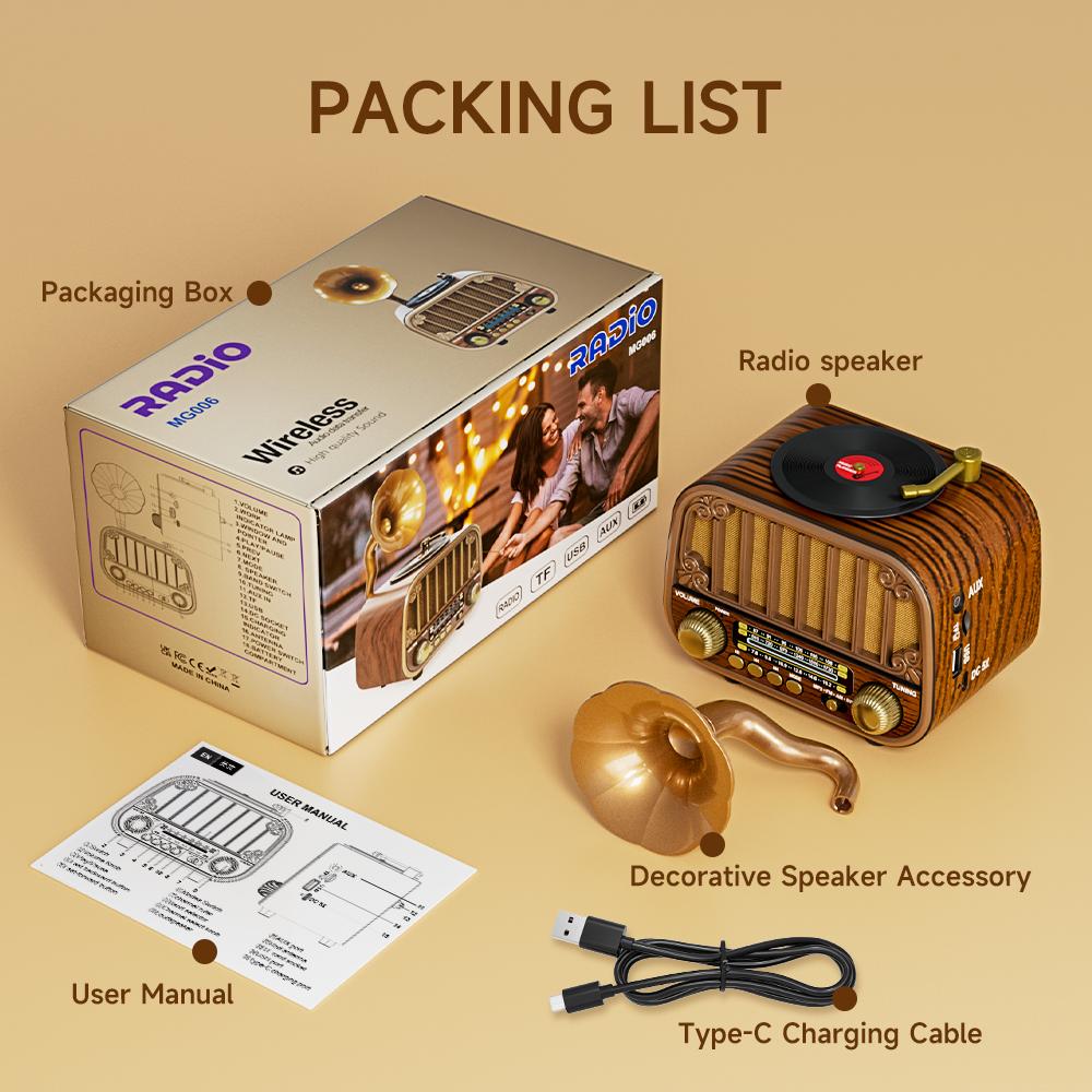 Multi-band Vintage Radio, Portable FM AM SW Radio, Wireless Music Streaming & TF Card Play, Retro Styling for Home/Garden