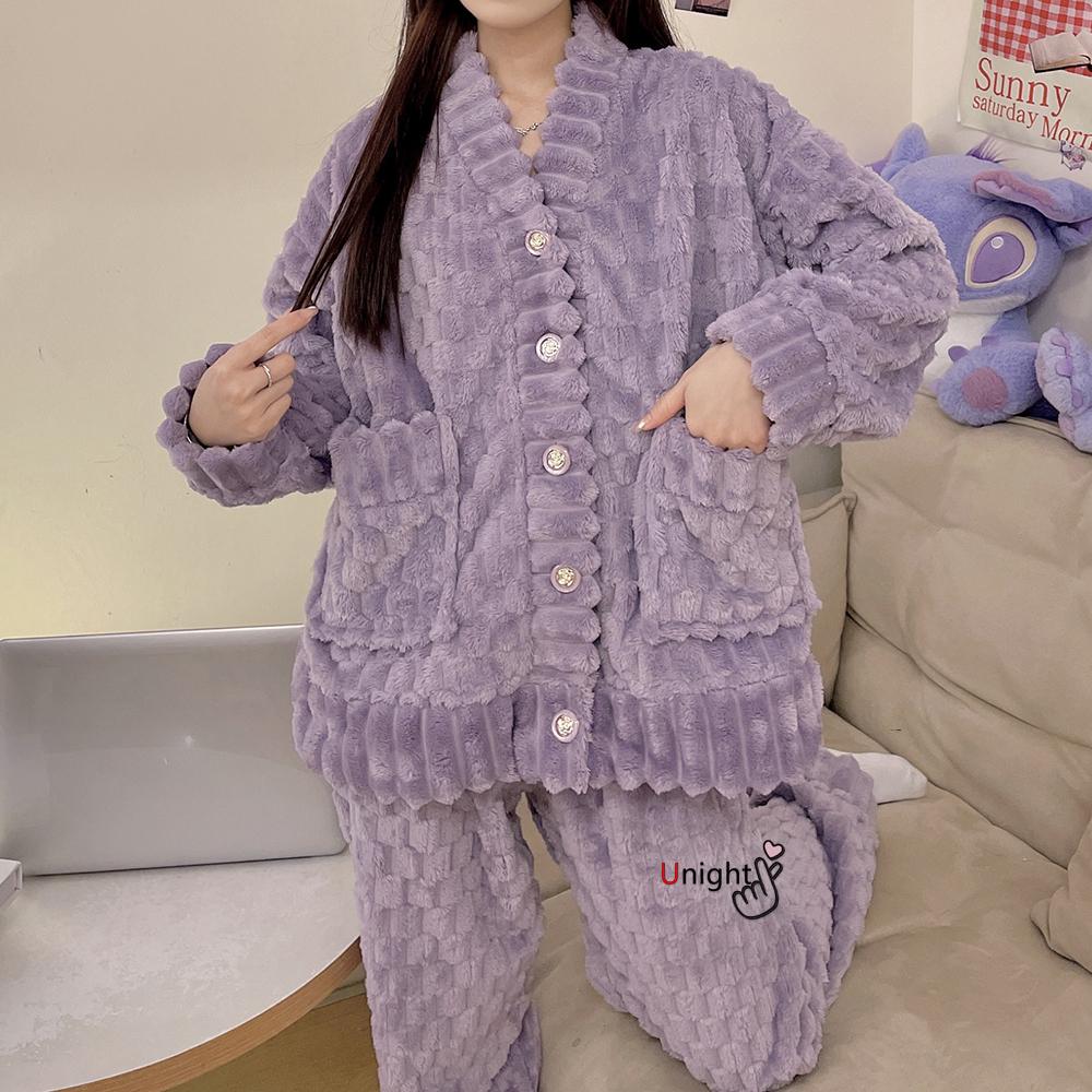 Plus Size Pajama Set Warm Flannel Lounge Clothes Women's Winter Pajamas Velvet Pajamas Sweatshirt Lounge Clothes Pajamas