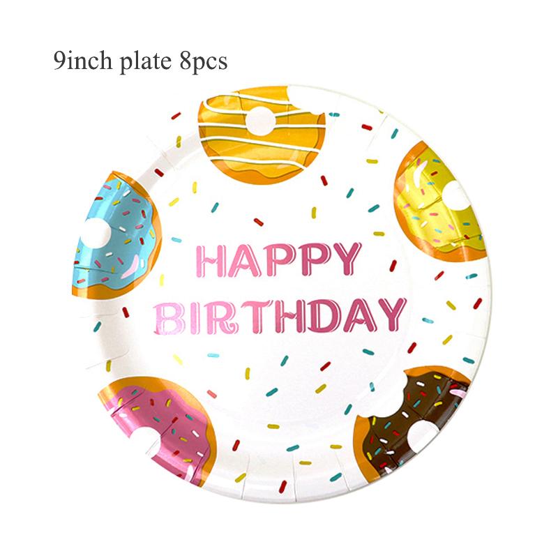 Одноразовая посуда для пончиков Свадебные сувениры для детей Украшения для дня рождения Бумажные тарелки Чашки Воздушные шары Товары для детского праздника