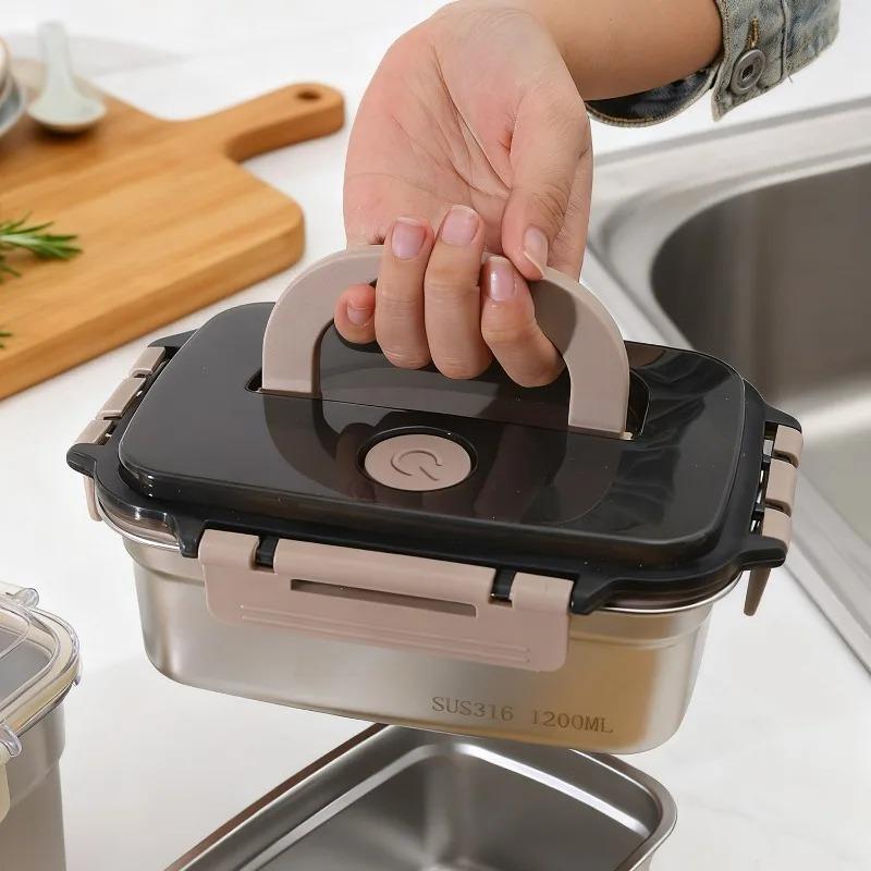 Fresh-keeping Lunch Box with Handle Stainless Steel Leak-proof Bento Bowl Kitchen Dining Storage Containers Camping Food Boxes