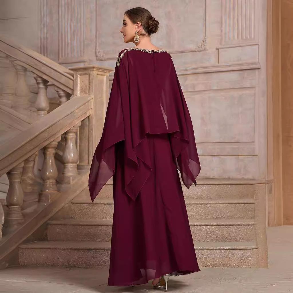 Новое однотонное платье с рукавами-шалькой и круглым вырезом, элегантное шифоновое банкетное вечернее платье