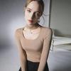 Hollow-Out Collarbone Halter Neck Fashion Tops for Autumn and Winter