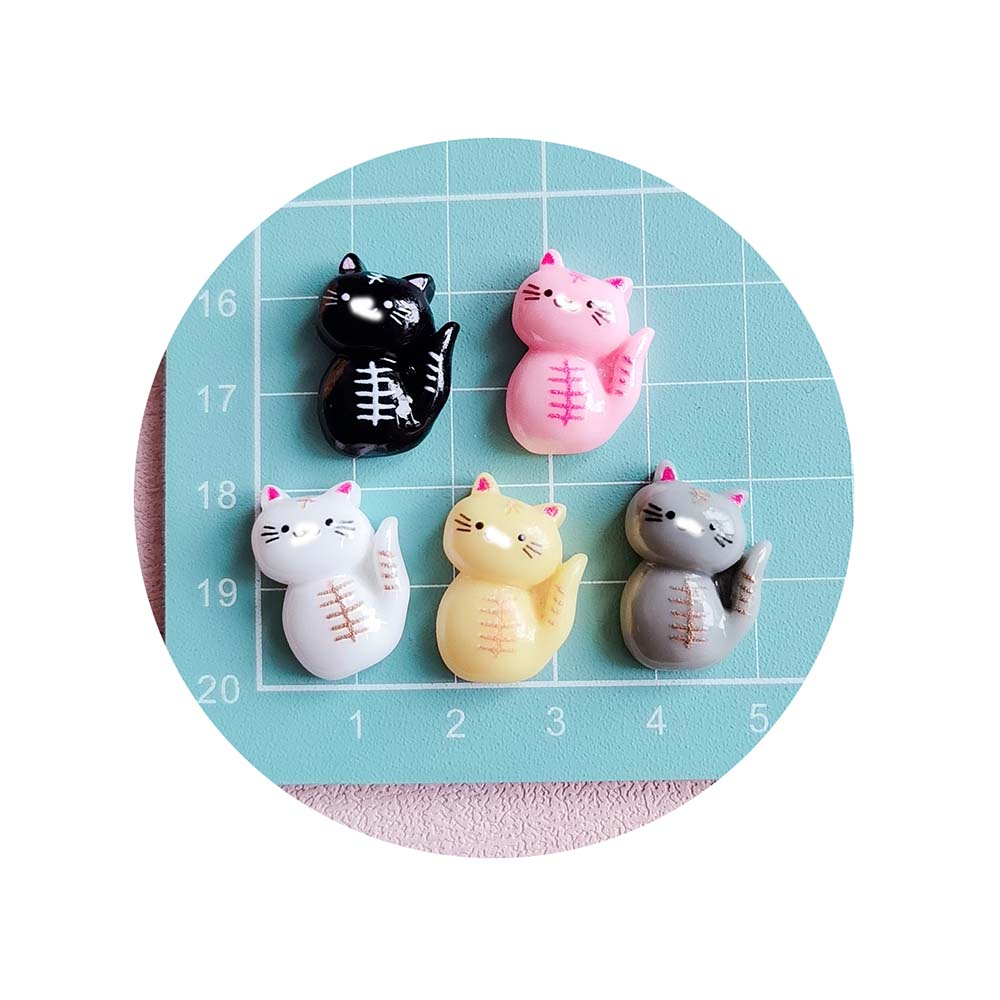 100Pcs Kawaii Cartoon Cat Flatback Resin Cabochons Scrapbooking for Phone Decoration DIY Jewelry Making Accessories