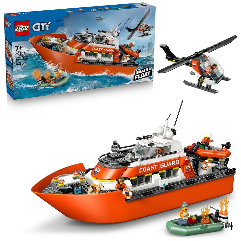 Набор LEGO City Спасательный катер и вертолет Береговой охраны для детей 7-9 лет 60504
