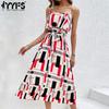 Женская мода Лето Весна в полоску с принтом без рукавов повседневные платья