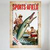 Винтажная жестяная табличка Sports-Afield Fishing Muskie Pike 1952 года, Ретро сцена рыбалки с лодки, Металлический настенный декор для бара, паба, дома, Эксклюзивный М
