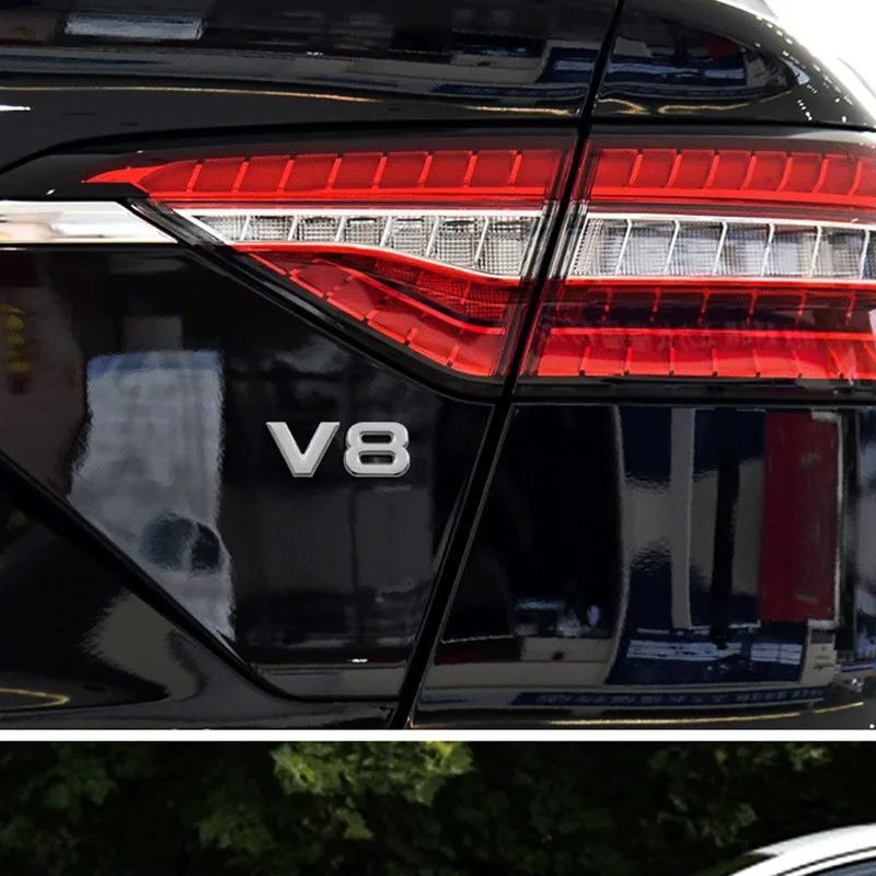 1Pc 3D Metal V6 V8 Logo Engine Displacement Rear Trunk Tailgate Car Badge Decal Side Wing Emblem Sticker Car Styling Acceesories