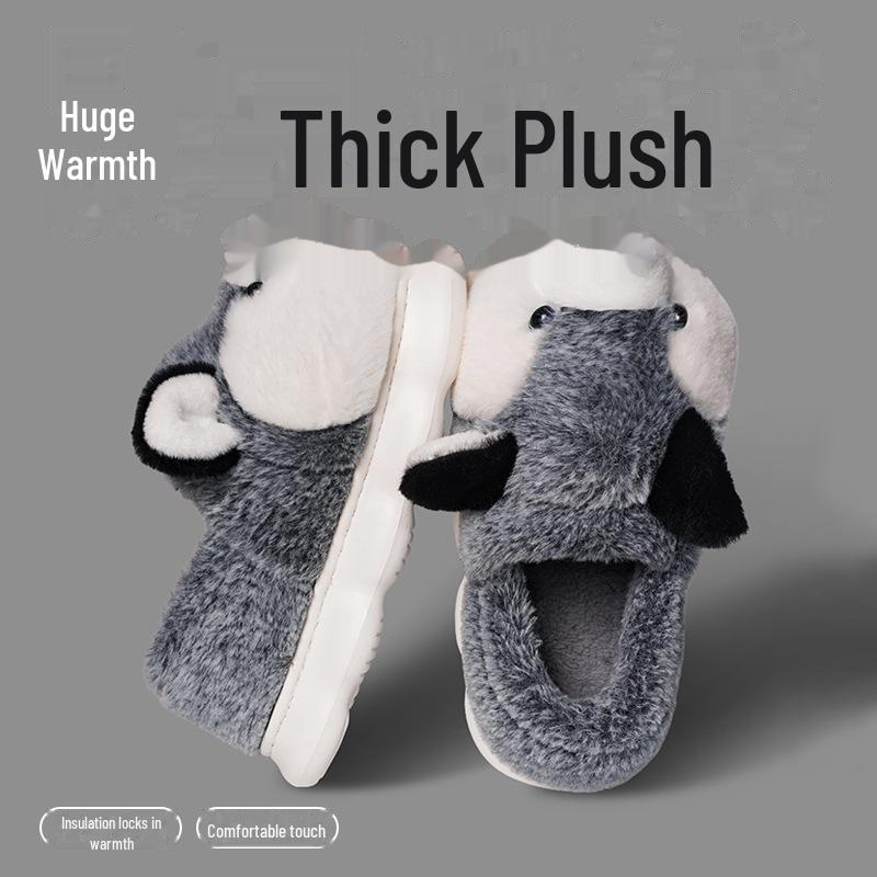 Men's Husky Plush Cotton Slippers: Warm, Cozy Indoor Winter Footwear for Couples