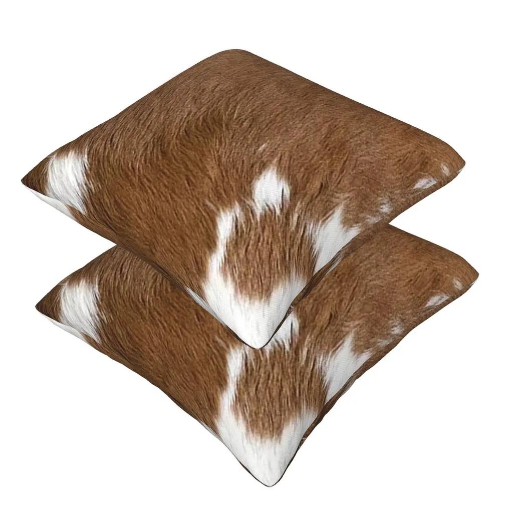 Stylish Cow Fur Cowhide Texture Cow Skin Print Pattern 2 Pcs Square Pillowcase Pillow Cover Cushion Throw Pillow For Home