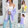 2023 Women's Loose Patchwork Color Knitted Cardigan Fashion Large Size Sweater Casual Coat
