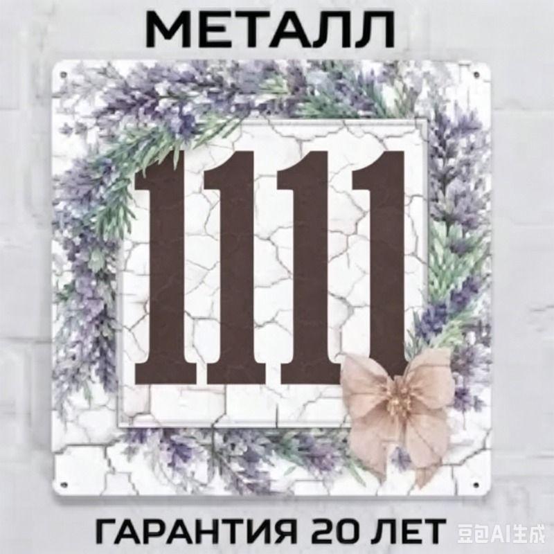 Металлическая табличка с номером дома в деревенском стиле, лавандовая, 20x20 см
