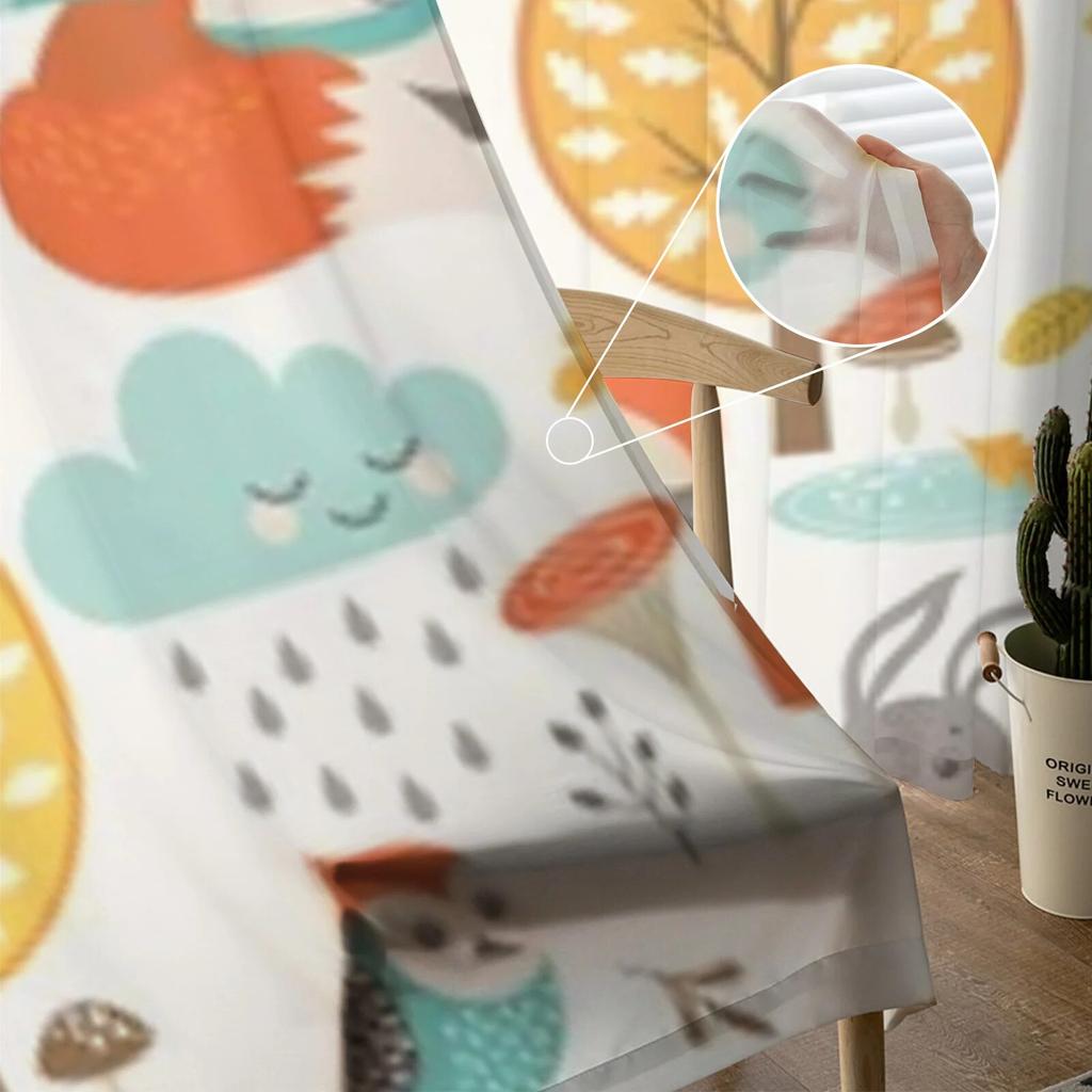 Autumn Woodland Animals Sheer Curtains For Living Room Bedroom Kitchen Tulle Curtain Home Decorative Sheer Panels