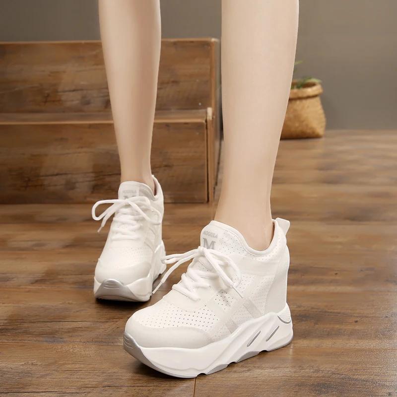 New  Autumn Women Breathable Platform Casual Shoes Women Height Increased Vulcanized Shoes 12 CM Thick Sole  Mujer