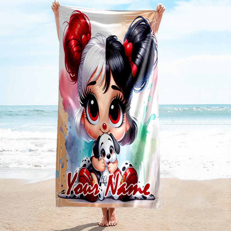 1PC Custom Name "Whimsical Artistic Character Design" Beach Towel Highly Absorbent And Sand-Resistant Towel for Swimming, Pool, Yoga, And Travel Light