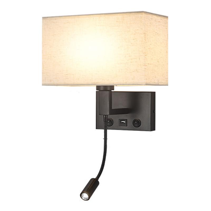 3104 5 Вт прикроватный настенный светильник для коридора со светодиодным светильником на гибкой ножке и портом USB - черный / коричневый плафон / белый свет