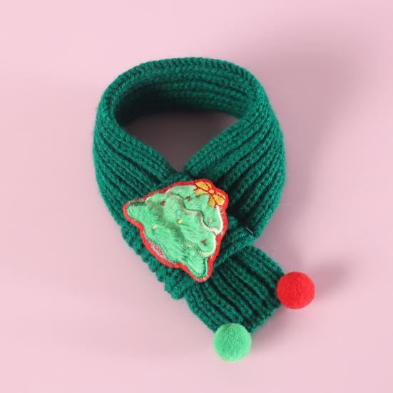 Рождественский шарф для питомца Вязаный шарф для кошки с помпоном Шарф с рождественскими елками и Санта-Клаусом Пушистая рождественская шапка со звездой на макушке для праздничной вечеринки, фотосессий