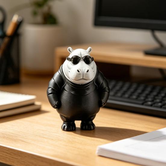 Забавная Крутая Фигурка Бегемота 3D Печатный Бегемот в Солнечных Очках Статуэтка Новинка Скульптура Животного для Дома Офиса Декора Рабочего Стола