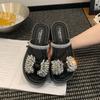 2025 summer new exquisite rhinestone bow thick-soled height-increasing versatile slippers women's outer wear thick-soled cool slippers