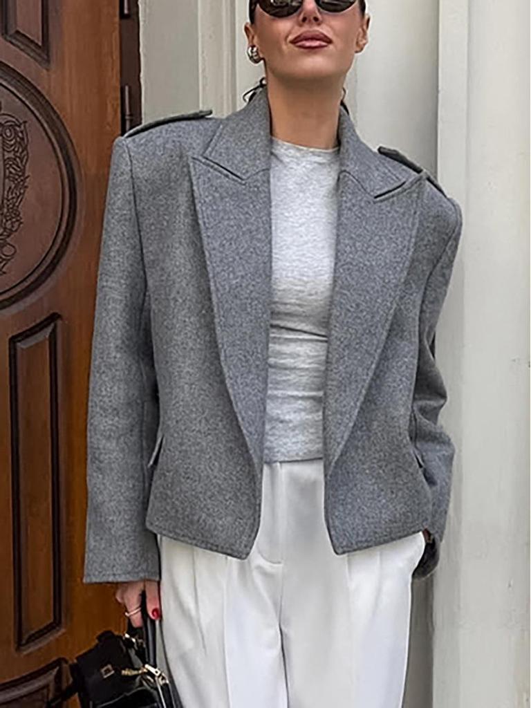 Европейский и американский осенне-зимний шерстяной костюм: Женское пальто кэжуал с широким лацканом класса люкс