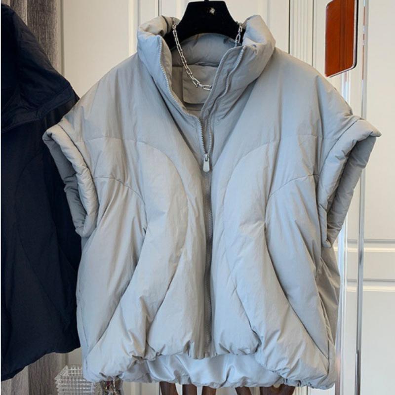 Стоячий воротник однотонные безрукавные женские парки корейские осенние свободные повседневные хлопковые пальто на молнии дизайн Sense женский жилет куртка