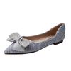 Pointed Single Shoes Women's New Shallow Mouth Rhinestone Bow Soft Sole Pregnant Women Ladyshoes Flat Beanie Shoes