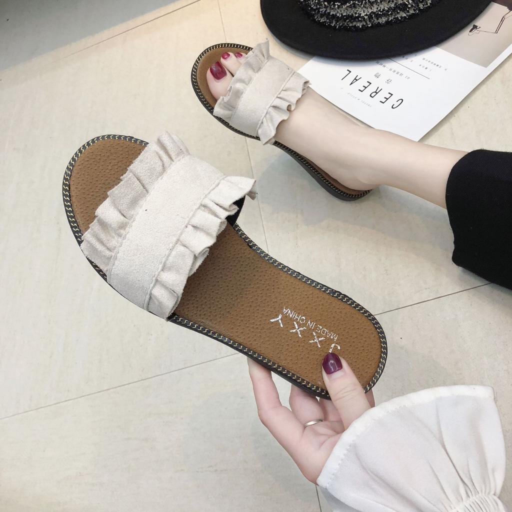 New Lace Flat Women Slippers Summer Open Toe Sweet Ladies Slides Outdoor Casual Slip-on Women Lazy Shoes Fashion Beach Shoes