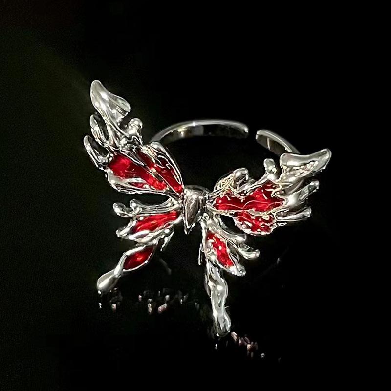 Vintage Red Butterfly Rings For Women Goth Punk Irregular Open Rings Set Y2K Halloween Accessories For Women Kpop Jewelry