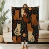 Blanket  Flannel Throw Earthy Floral Cat Decor Cozy Soft Kitty Blanket Cute Gift for Cat Lover Fall Couch Throw