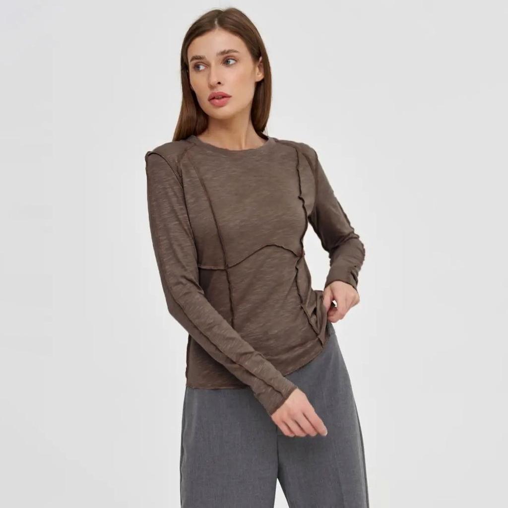 Летняя женская футболка с длинным рукавом и круглым вырезом с принтом