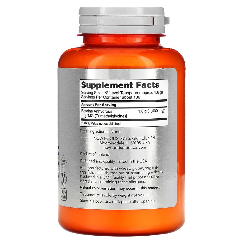 Now Foods Спорт, Порошок бетаина, 6 унций (170 г)