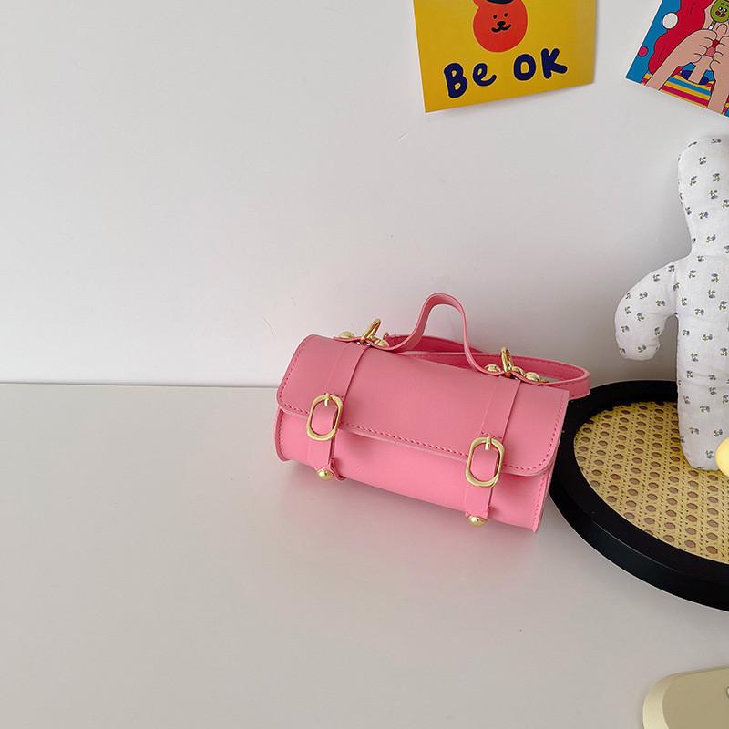 Stylish Korean Children's Bag For Girls Fashionable Cylinder Tote Purse In Bright Colors