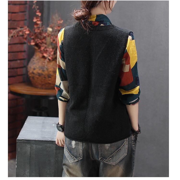 Осенне-зимний модный новый свободный вязаный жилет без рукавов, одинаковый по цвету пуловер с v-образным вырезом, женский дикий повседневный свитер