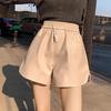 Autumn 2024 Women's High-Waist PU Leather Wide-Leg Shorts - Casual A-Line Style