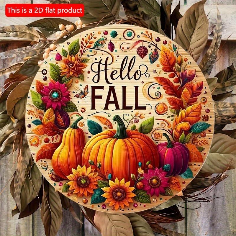 2d Flat 20*20cm, Autumn Home Decoration, "hello Fall", Wooden Welcome Circular Creative Decoration Logo, for Home, Kitchen, Garden, Bedroom, Bar Decor