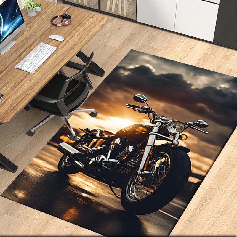 Motorcycle Printed Carpet, for Office Chair Living Room Bedroom Kitchen Room Decor Gifts.