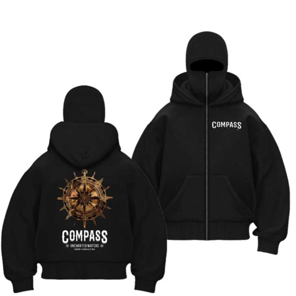 Hoodie Zipper Balaclava COMPASS / Jaket Boxy Compass Hitam Anak Dan Dewasa Terbaru Dan Terlaris