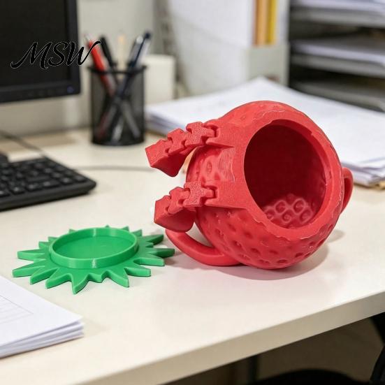 Kawaii Room Decor Accessories 3D Printed Articulated Strawberry Storage Box, Cute Figurine with Funny Desk for Women Movable Limbs, Mini Trinket