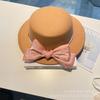 Bow flat top hat women's simple woolen hat high-end temperament top hat versatile fashion French jazz hat