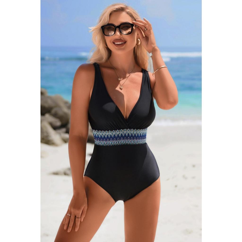 CHARMLEAKS One Piece Swimsuit Women Tummy Tuck Waist Design V Collar Bathing Suit Sexy Monokini Swimwear S-XL