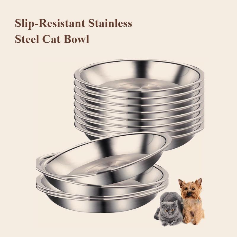 2/6pcs Slip Resistant Stainless Steel Cat Bowl – Low-Profile Wide Design for Kittens Small Pets Anti-Tip Base Feeding Station
