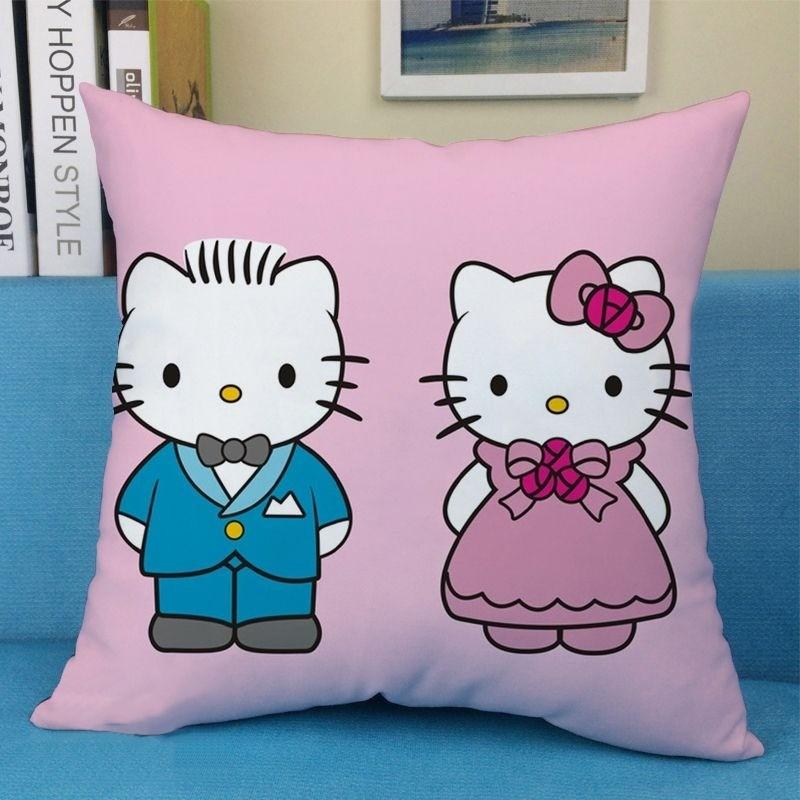 Cute Cartoon Art Funny HelloKitty Cushion Cover Square Pillowcase Home Sofa Living Room Coffee Shop Durable Pillowcase