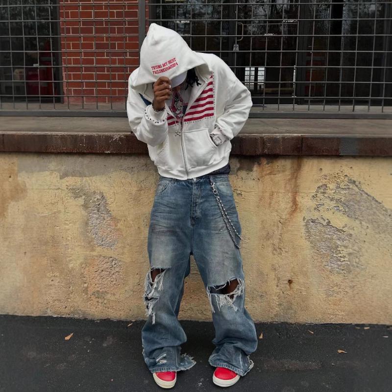 Европейский и американский Y2K напечатанный карман с надписью персонализированный трендовый свободный кардиган с капюшоном в стиле хип-хоп