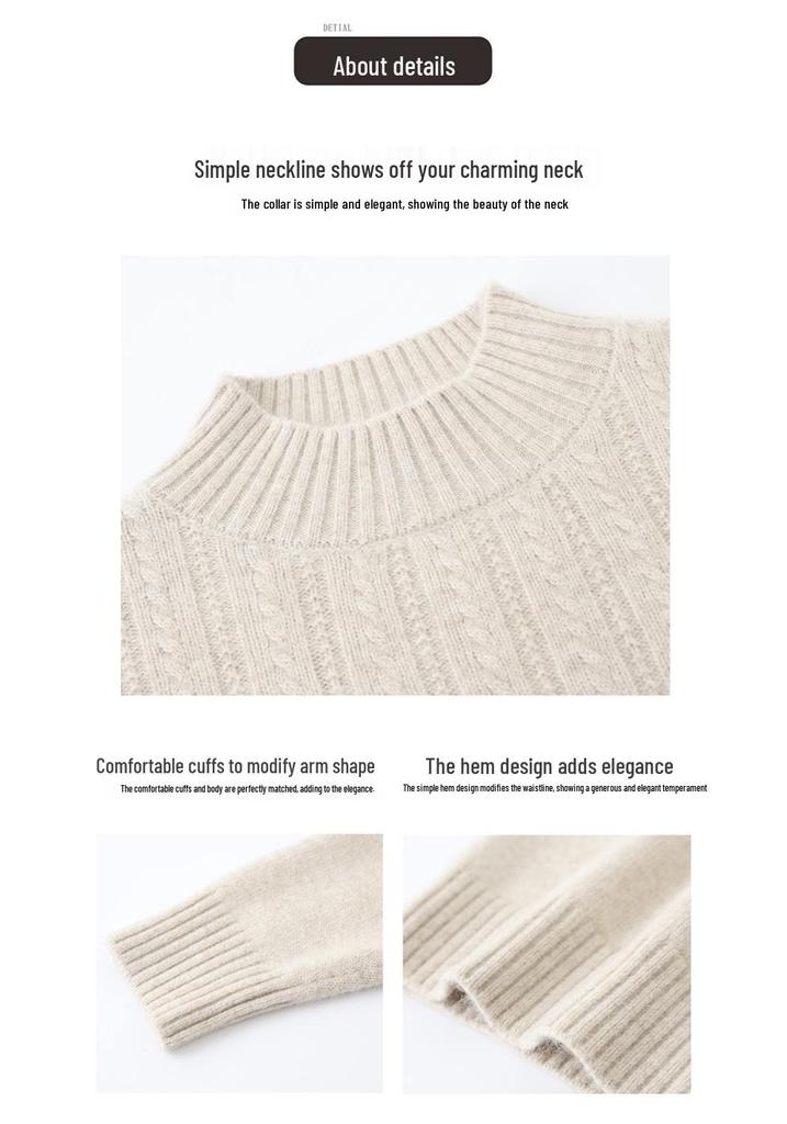 Women's Thickened Cashmere Sweater - Autumn/Winter New Style, Half-High Collar, Warm Wool Base Layer.