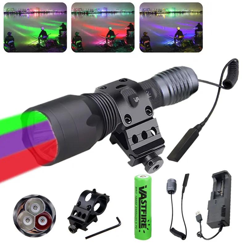 Tactical Flashlight Green/Red/ UV Light 3 Colors Hunting Flashlight Handheld Lantern Portable Torch Outdoor Waterproof Lantern
