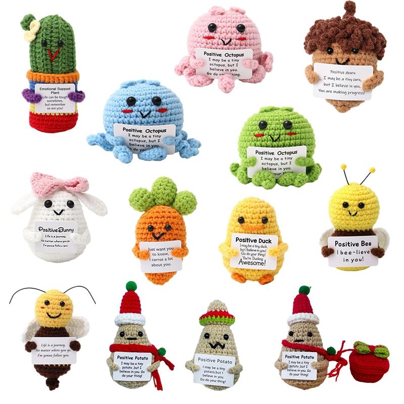 Crochet Positive Energy Dolls Mini Pocket Hug Handmade Plush Knitted Doll Hand-woven Gifts Crochet Animals Desktop Decoration 